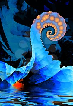 Abstract stylized grim landscape of an octopus tentacle