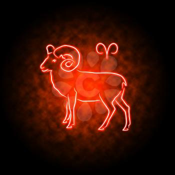 Aries zodiac sign glowing in the darkness.