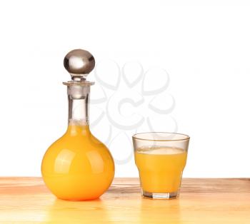 Fresh Orange juice with sliced fruit on the wood background