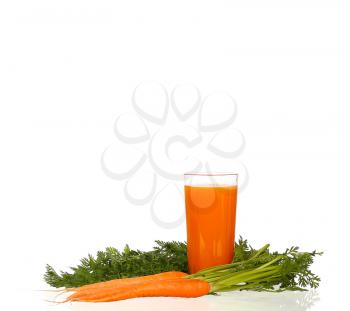 Carrot juice and slices of carrot isolated on white