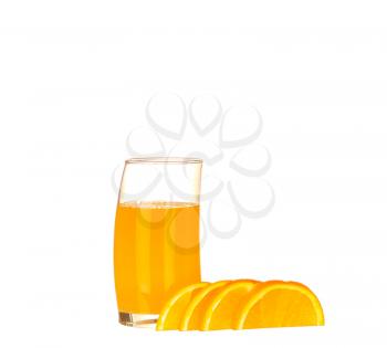 Orange juice and slices of orange isolated on white