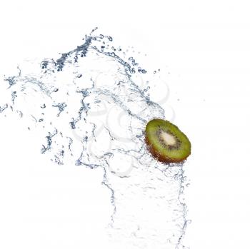 kiwi slice splash in water-isolated on white background