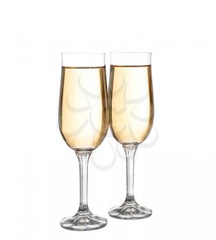 Two glasses with champagne. Isolated on white with clipping path.