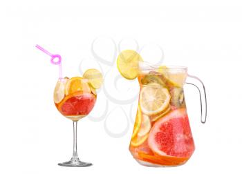 White Sangria in stemware on a white background