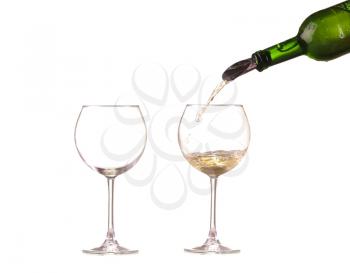 poured white wine on a white background