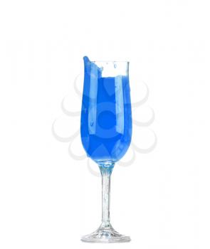 Blue cocktail in a glass isolated on white