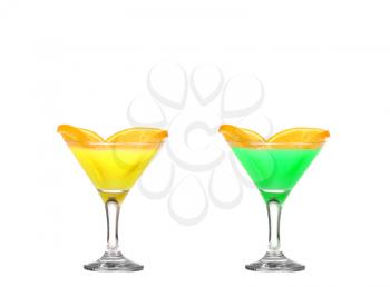green and yellow cocktails over white
