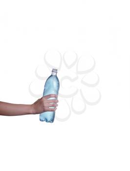 Man's hand holding a bottle of water