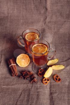Fruit tea with spices and cookies
