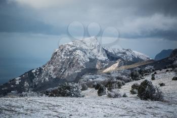 Winter snow landscapes, mountains and forest. Crimea