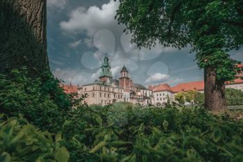 Historic city of Krakow in Poland. Beautiful old Wawel Castle in Krakow. Cultural heritage. 24 April 2018