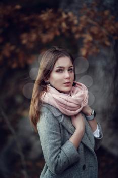 Beautiful Young Girl. Trip to the forest, to the mountains. Beautiful nature above the rocks and the sea. Crimea, Staroyalitinskaya road