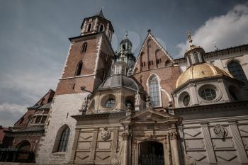 KRAKOW, POLAND - APRIL 29, 2018: This is the top of the Cathedral of Saints Stanislaus and Wenceslas in Wawel Castle.