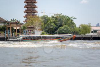 bangkok , thailand 25 march 2017 Long tail boat in Chao Phraya river in Bangkok, Thailand in a summer day.