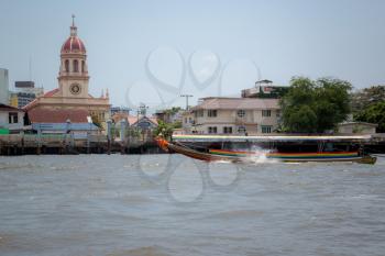 bangkok , thailand 25 march 2017 Long tail boat in Chao Phraya river in Bangkok, Thailand in a summer day.