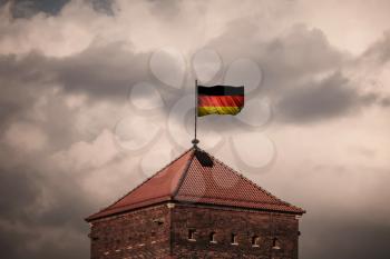 Flag with original proportions. Closeup of grunge flag of Germany