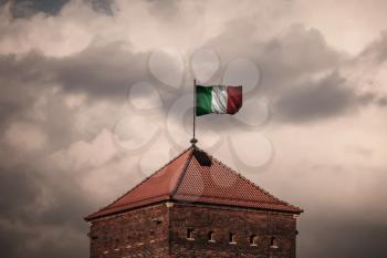 Flag with original proportions. Closeup of grunge flag of Italy