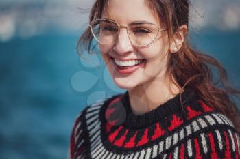 Beautiful stylish young latin woman walking the atmospheric streets of Istanbul, Turkey. The idea and concept of an interesting vacation, adventure in an amazing city