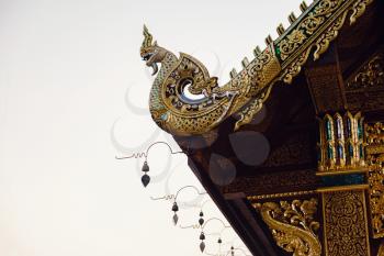 beautiful details of Thai fine arts at Buddhist temple. beautiful new temple near Chiang Mai, Thailand