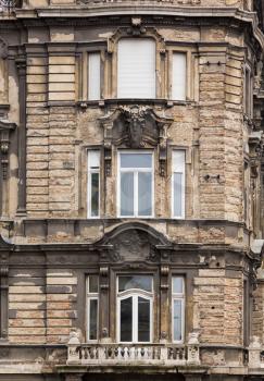 Detail of old traditional home damaged in second world war in Budapest, Hungary