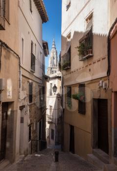 Narrow streets and homes in ancient city of Toledo, Spain, Europe