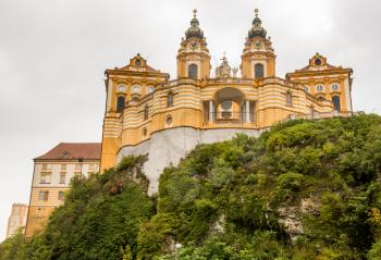 Exterior of Melk Abbey a Benedictine monastery overlooking river Danube in Melk, Austria