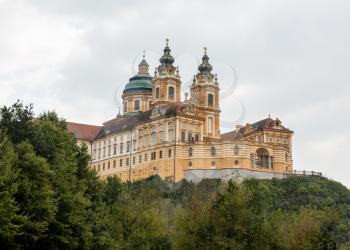 Exterior of Melk Abbey a Benedictine monastery overlooking river Danube in Melk, Austria