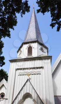 White painted wooden exterior of Old St Pauls Church or Cathedral in Wellington New Zealand