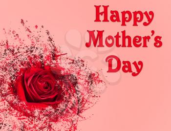 Happy Mother's Day pink background image with red rose in abstract pattern