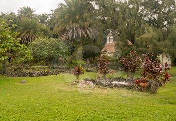 Cemetery of Palapala Ho'omau Church contains the grave and marker of Charles Lindbergh on Hawaiian island of Maui