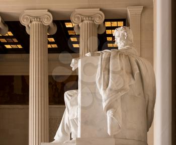 Statue of President Lincoln in Lincoln Memorial in Washington DC
