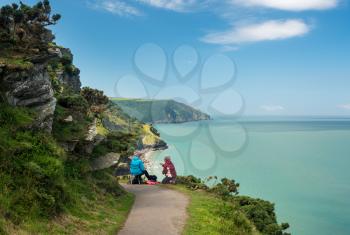 LYNMOUTH, DEVON UK - JULY 24:  Artists on the South West Coast Path on 24 July 2017 in Lynmouth, UK. The highest point on this path is 1043 feet above the sea.