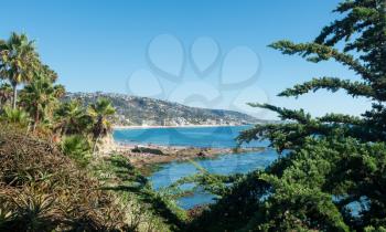 View of the sandy shoreline at Laguna Beach in California