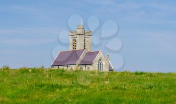 Church with tower on Lundy Island off the coast of Devon