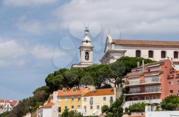Cityscape of Lisbon with bell tower of the Graca church in the Alfama district