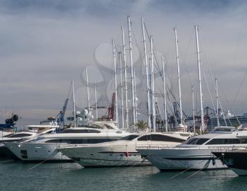 Luxury power boats in the Royal Marina in Valencia Spain