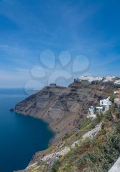 Pathway on cliff to Imerovigli and Firostefani above village of Fira on Santorini
