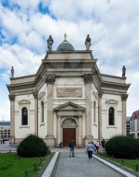 SEPTEMBER 17 - BERLIN, GERMANY: Neue Kirche on September 17, 2017 in Berlin. It was rebuilt in 1988 after WW2.