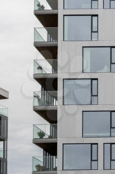 Side view of balconies of modern apartment building in Bergen Norway