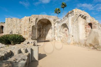 Panorama of the remains of the old church at San Juan Capistrano mission