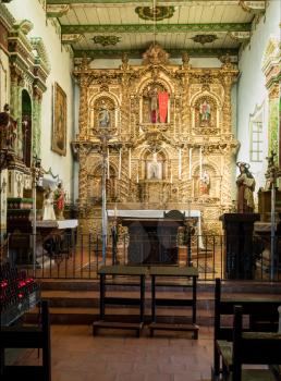 SAN JUAN CAPISTRANO, CALIFORNIA - 1 NOVEMBER 2017: Altar and church interior at San Juan Capistrano in California