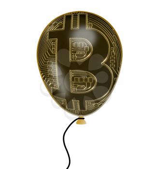 Illustration of the rise in price of bitcoins and digital currency using a balloon to show price inflation