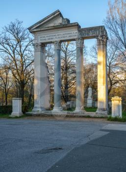 Replica of pillars from a Roman temple in the gardens of Villa Borghese in Rome
