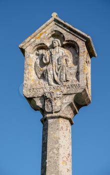 Carving to Saint Nectan at parish church of Hartland in village of Stoke in North devon