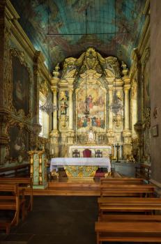 Painted interior of the altar and ceiling of Church of our Lady of Monte above Funchal on island of Madiera