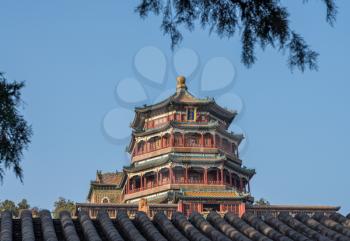 Detail of roof carving at the Emperor Summer Palace in Beijing, China
