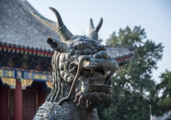 Detail of lion statue at the Emperor Summer Palace in Beijing, China