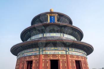 Detail of ornate carving and painting on Temple of Heaven in Beijing, China