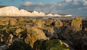 Strong waves by the chalk cliffs of the Seven Sisters at Hope Gap