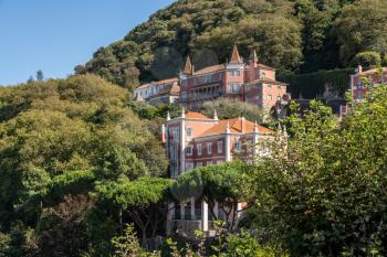 Luxury homes and houses on the wooded hillsides above Sintra in Portugal